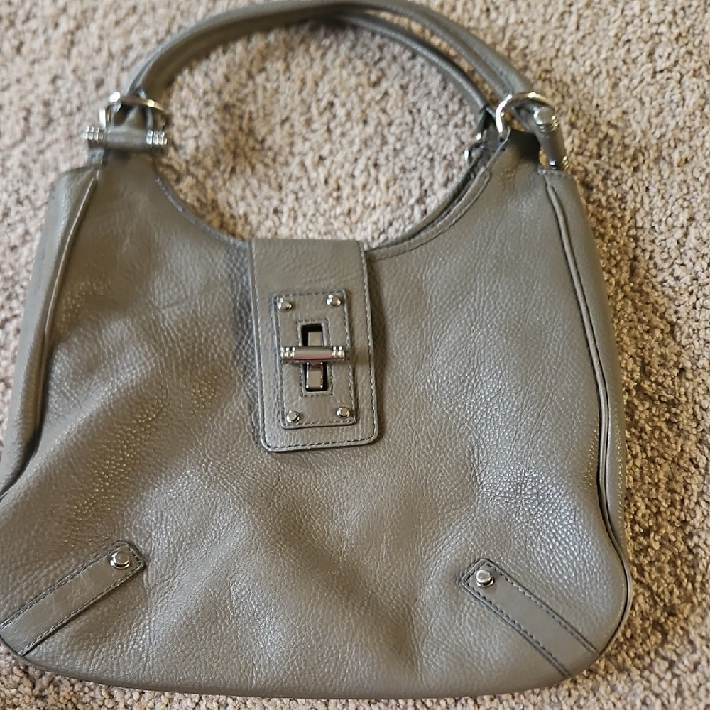 Banana Republic Classic Taupe Leather Shoulder Bag with Turn-Lock Closure